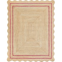 Weaving Village Wave Scalloped Natural Jute Rug Boho Jute Rug Entryway Runner Rug Farmhouse Scallop Rug, Dark Pink (2'x3')