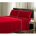 thumbnail image 2 of DNG Creations 4 Piece Pom Pom Sheet Set 100% Egyptian Cotton, White Pom-Pom Fringe Solid Pattern 24 Inch Deep Pocket ( Solid Red - California King ), 2 of 7