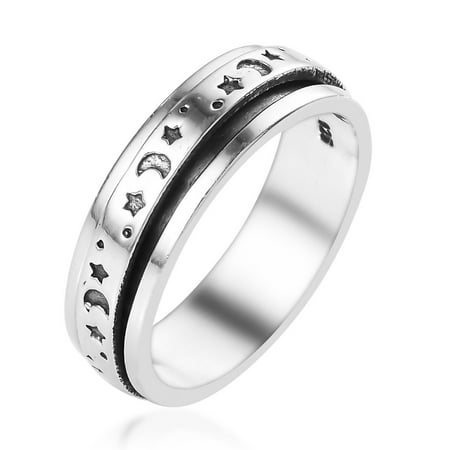 Shop LC - Moon Star Spinner Statement Ring 925 Sterling Silver Boho ...