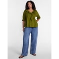 thumbnail image 2 of Terra & Sky Women’s Plus Ruffled Cotton Blouse with Elbow-Length Puff Sleeves, Sizes 0X-5X, 2 of 5