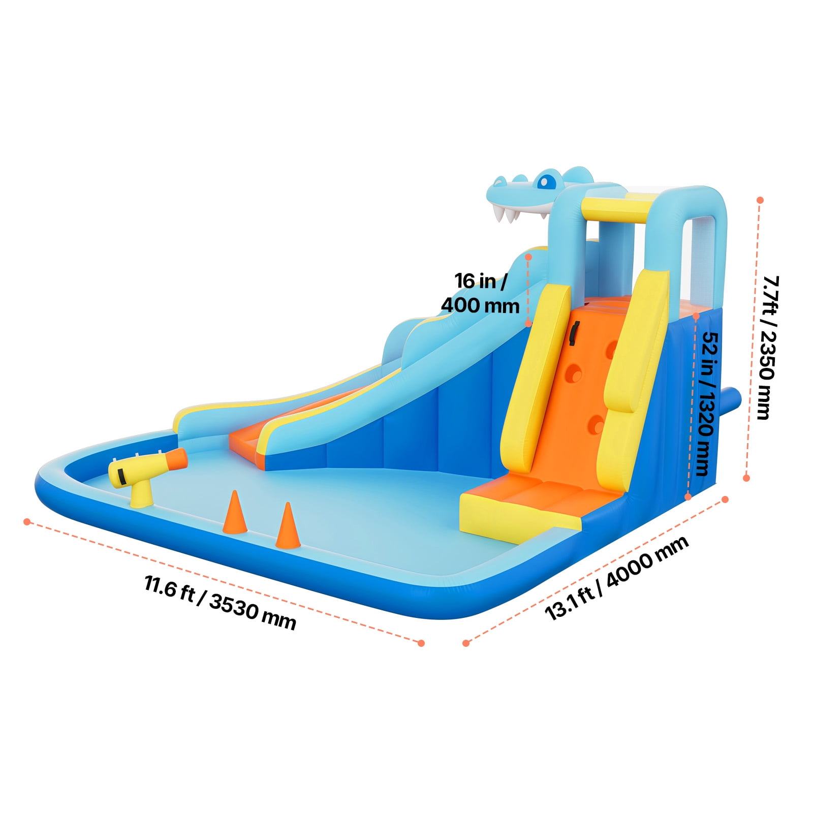 VEVOR Inflatable Bounce House, 11.6 x 13.1 x 7.7 ft Inflatable Bounce House Water Slide, Bouncer Castle with Bounces Zone, Climbing Wall, Splash Pool & Water Ring Toss, for 3 to 4 Kids Ages 3 to 8