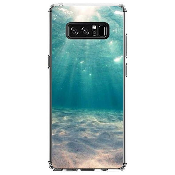 DistinctInk Clear Shockproof Hybrid Case for Samsung Galaxy Note 8 - TPU Bumper, Acrylic Back, Tempered Glass Screen Protector - Underwater Sun Sand