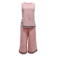 thumbnail image 5 of Womens Casual Two Piece Outfit Round Neck Sleeveless Top Elastic Waist Culotte Pants with Pockets Cotton Blend Vacation Set Pink L(L), 5 of 5
