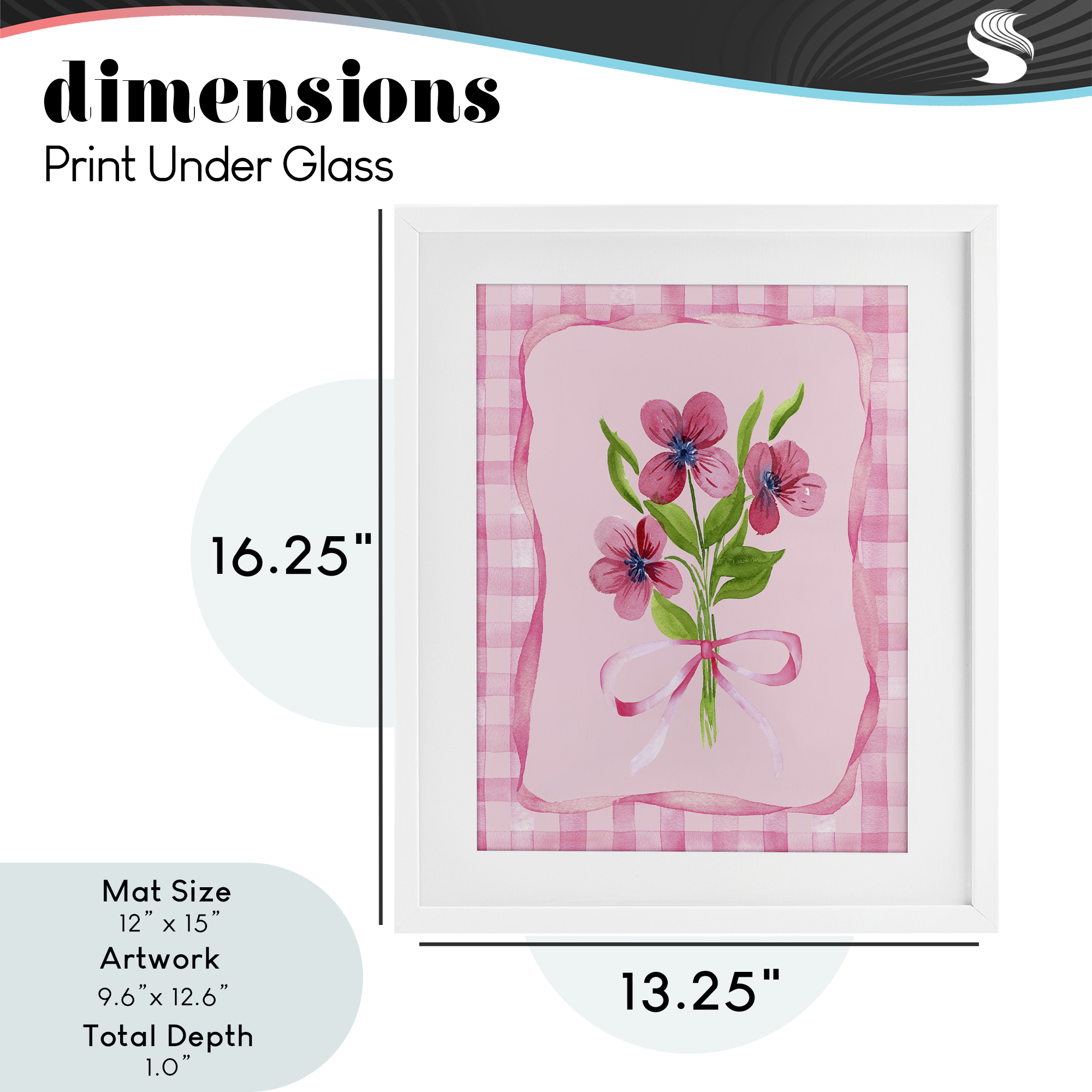 Pink Bordered Flower Bundle White Framed Print Under Glass, design by Nina Jacobs