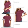 thumbnail image 5 of Color Block Summer Blouse Crewneck Short Sleeve Loose Casual Striped Pachwork Summer Top for Women Wine Red XL, 5 of 6