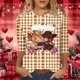 thumbnail image 1 of TaTaai Valentine's Day Cow Print Women's Tee, Loose Fit Three Quarter Sleeve Pullover, Cute Casual Top Gift, 1 of 5