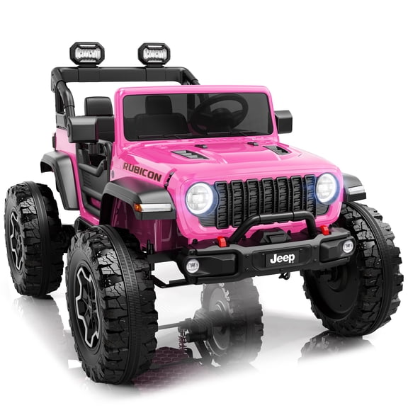 iYofe Jeep Wrangler Rubicon 24V 2 Seater Truck, Powered Ride on Car Toy with Remote Control&Bluetooth, 4 Wheeler for Kids Toddoler Ages 3-8, Pink