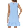 thumbnail image 3 of INSPIRE CHIC Women's Sleeveless Crew Neck Ruffle Hem Back Keyhole Smock Shift Mini Dresses XS Blue, 3 of 6