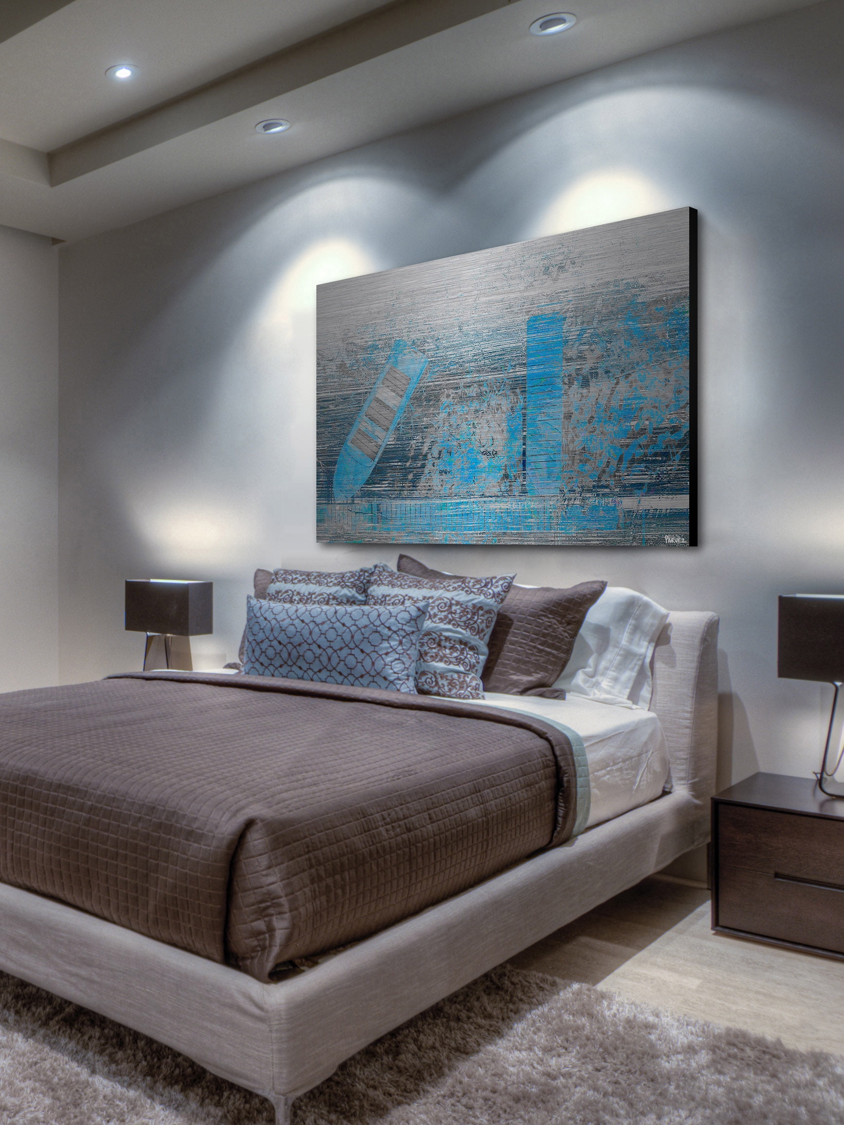 Parvez Taj "Faded Blue Pier" Painting Print on Brushed Aluminum
