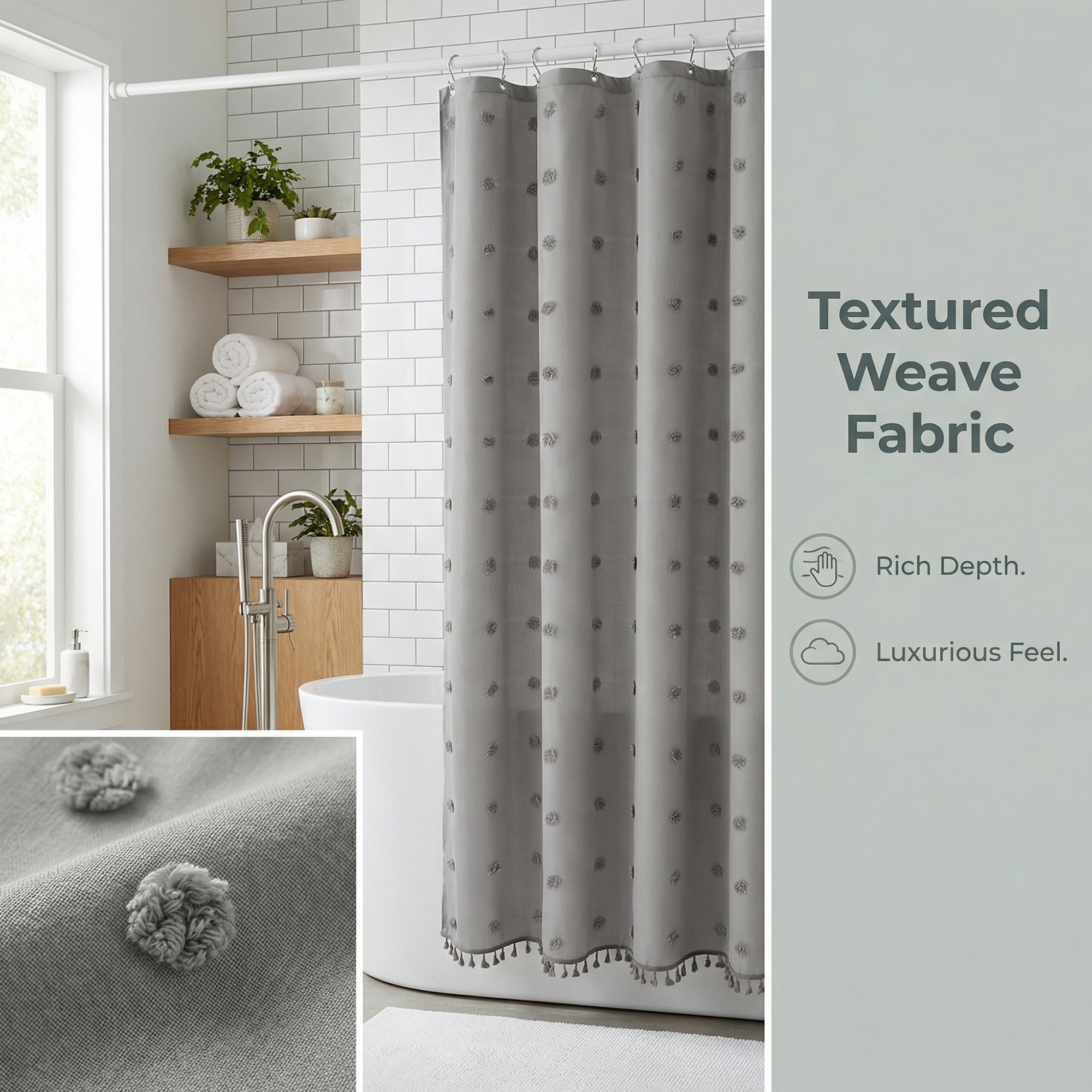 Unique Bargains Geometric Texture Shower Curtain Sets with Hooks Grey 72"W x 72"L