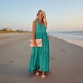thumbnail image 4 of WTOBBY Women's Summer Long Dress with Lining, Big Swing Beach V-Neck Maxi Dress, Lightweight and Flowy for Vacation, Ocean Getaways,Army Green L, 4 of 4