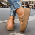 thumbnail image 4 of Coffee Women'S Casual Loafers Moccasin Shoes Slip-Ons Round Toe Double Buckle Comfortable Low Heel Flat Driving Shoes 0.92 Lb, 4 of 9
