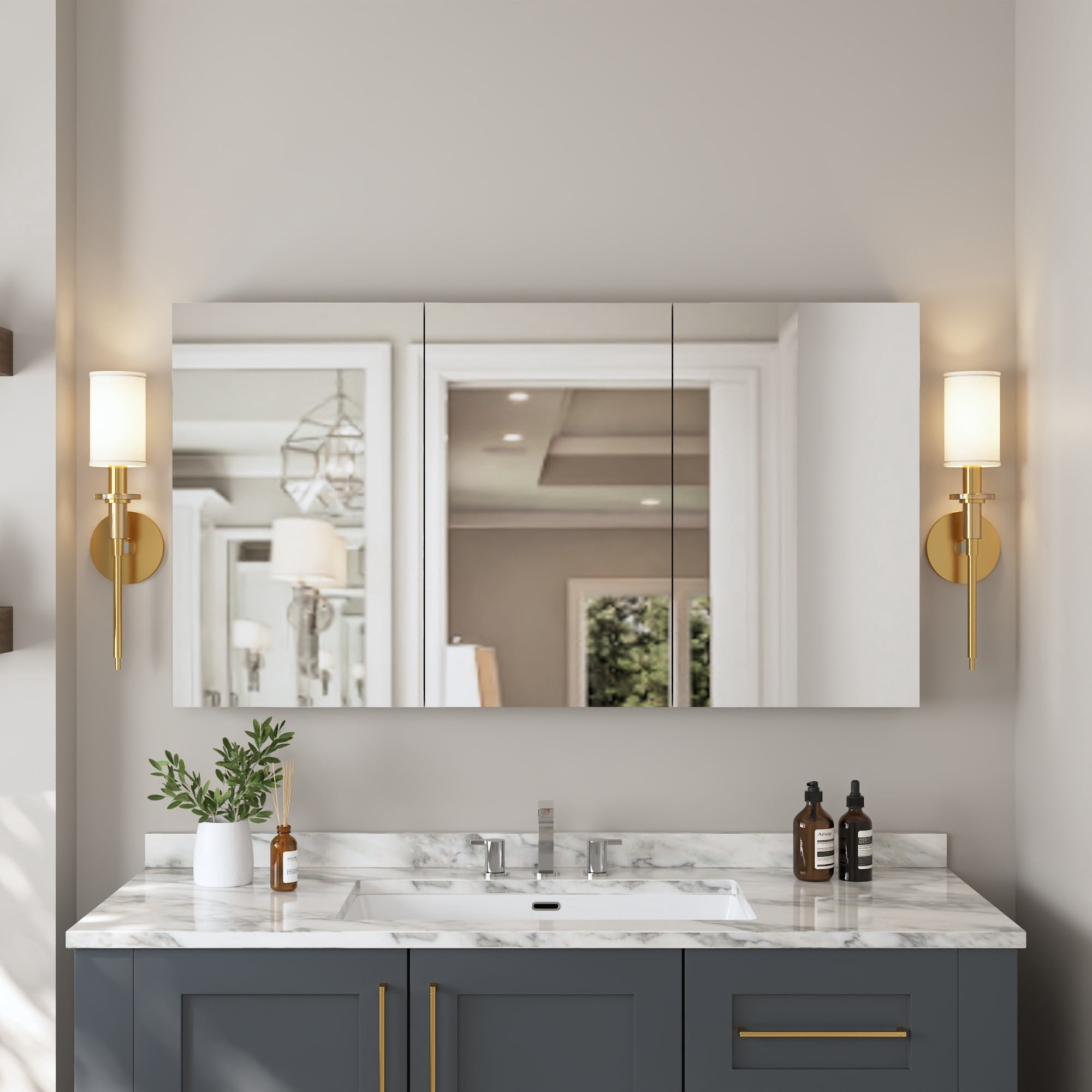 DV-1MC0149 48'' W x 26'' H Surface Mount Frameless 3 Door Medicine Cabinet and 2 Adjustable Shelves