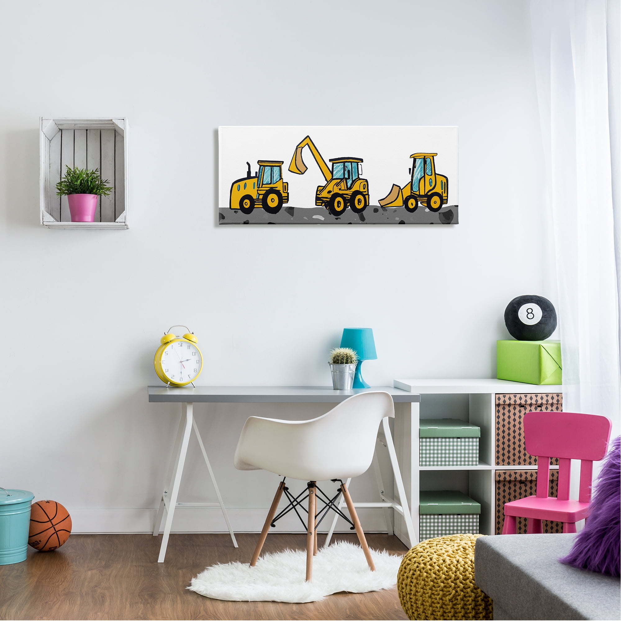 Stupell Industries Construction Bulldozers Trio Transportation Painting Gallery Wrapped Canvas Art Print Wall Art, 40 x 17