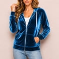 thumbnail image 5 of Caywon Women's Velvet Zip Up Hoodie Long Sleeve Drawstring Hooded Jacket with Pockets Stretch Velour Casual Sweatshirt, 5 of 7