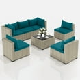 thumbnail image 4 of UDPATIO 7 Pieces Outdoor Patio Furniture Set, Outdoor Wicker Patio Conversation Set with Cushions for Backyard, Porch, Garden(Peacock Blue), 4 of 9