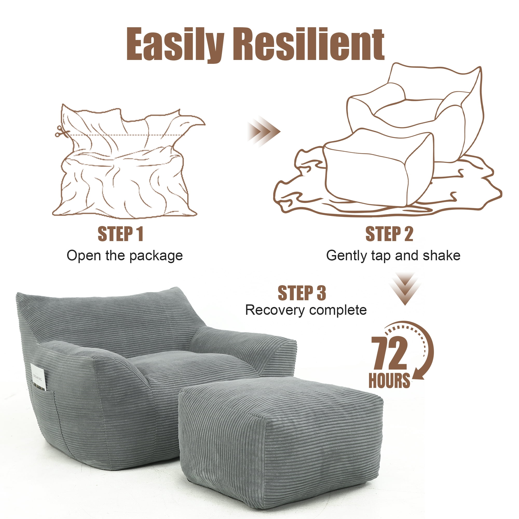 Bean Bag Chair for Adults, Oversized Comfy Beanbag Living Room Lazy Sofa for Bedroom & Dorm
