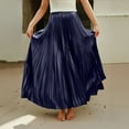 thumbnail image 6 of Yucgh Women's Pleated Solid Color Maxi Skirt with Large Swing, A-line Floor Length Skirt, Casual Flowy Skirt with Elastic Waist,Navy,M, 6 of 8
