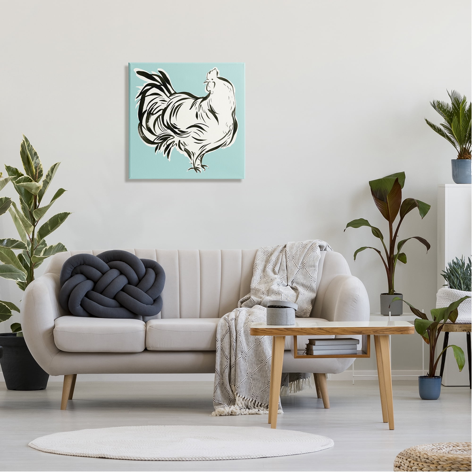 Stupell Industries Abstract Hen on Blue Animals & Insects Painting Gallery Wrapped Canvas Print Wall Art, 24 x 24