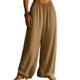 thumbnail image 3 of Women'S Loose Fit Solid Color Elastic Waist Pocket Straight Leg Casual Pants Khaki XXL, 3 of 8
