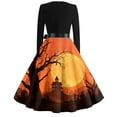 thumbnail image 5 of WTOBBY Women's Elegant V-Neck Slim Fit Halloween Printed Dress with Long Sleeves, Retro Design, and Casual Look for Party Wear and Festive Events ,Orange 4XL, 5 of 5