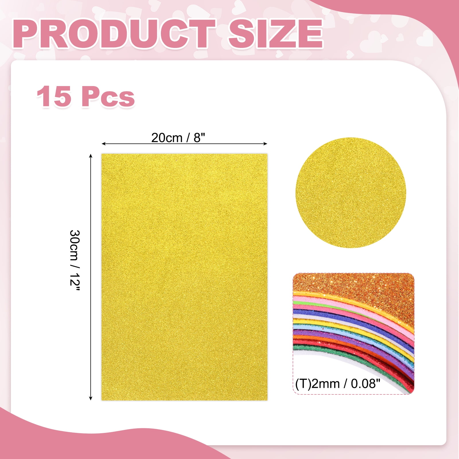 15 Sheets Yellow Shiny Foam Sheets, 8 Inch x 12 Inch Sparkle EVA Foam Handicraft Sheets EVA Paper for Art Crafts Projects, Scrapbook Gift DIY Card Party Decoration