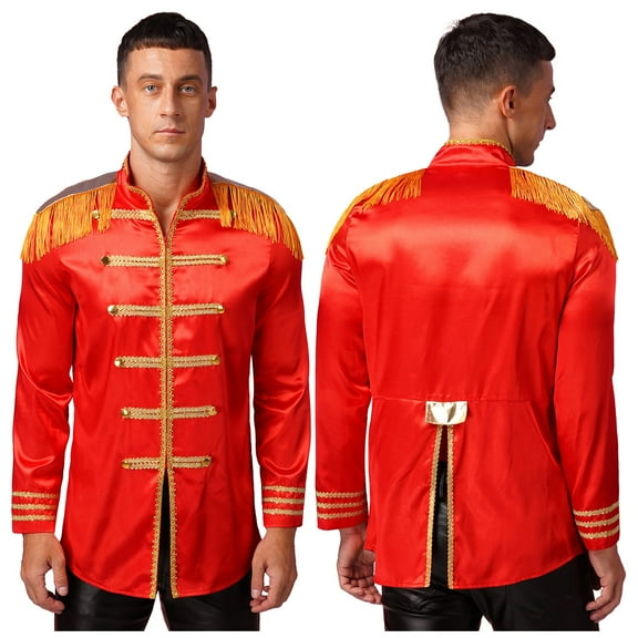 iiniim Men's Halloween SGT Sergeant Pepper Costume Budget Jacket Cosplay Rock Band 60s Hippy Satin Coat A Red S