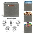 thumbnail image 2 of Tegance 13x13 Storage Cubes Baskets 4 Pack Fabric Cube Storage Bins Large Storage Baskets with Leather Handles,Decorative Storage Boxes for Organizing Shelves(Grey), 2 of 11