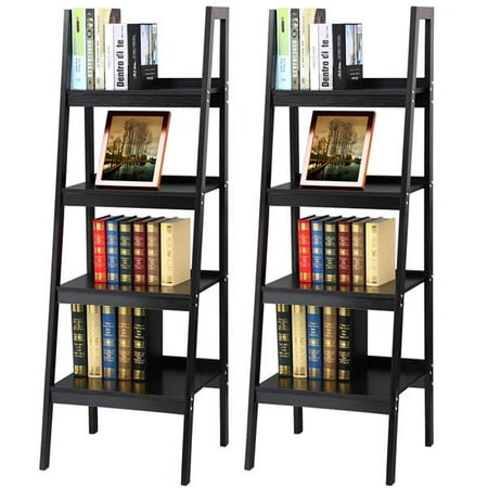 Yaheetech Pair of 4 Shelf Black Leaning Ladder Shelf
