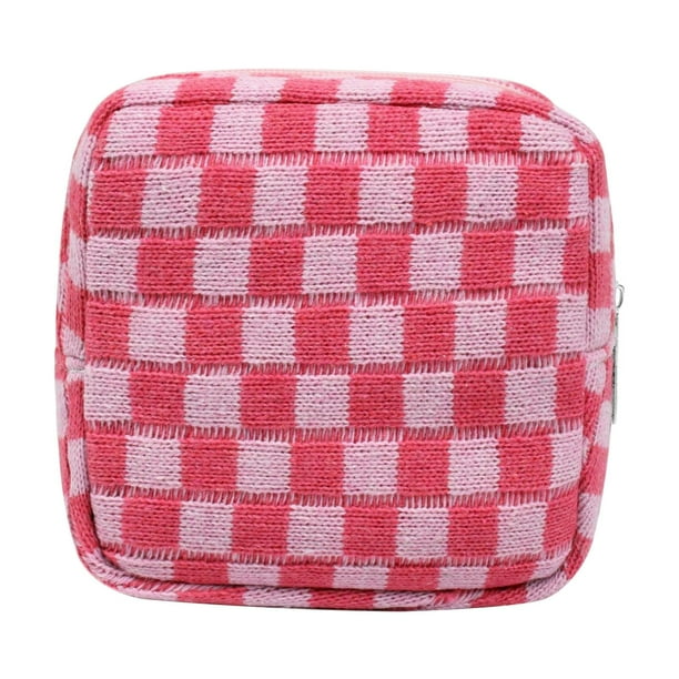 Monedero de punto Monedero de cuadros Bolsa de almacenamiento portátil de gran capacidad Bolso de mano mensual Bolsa de maquillaje para guardar pintalabios Almacenamiento y organización Almacenamiento