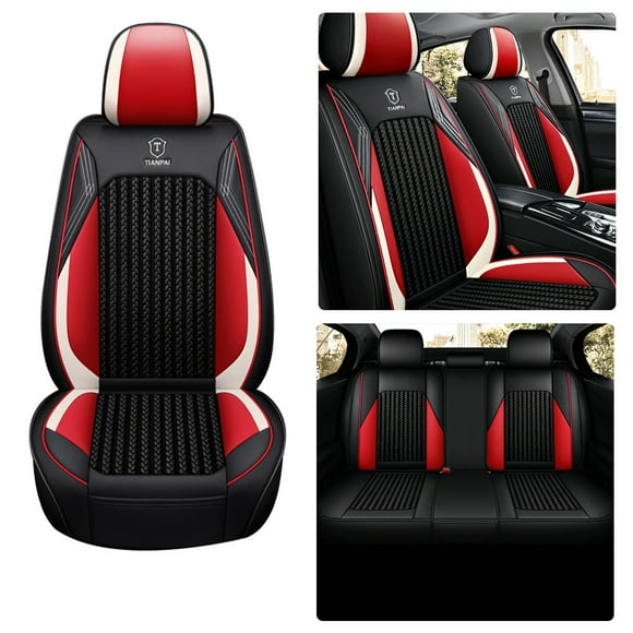 Maidao Car Seat Covers Full Set Leather for Chevrolet for blazer 2019-Present 5 Seats Waterproof Premium Leather Front and Back Seat Protectors Red