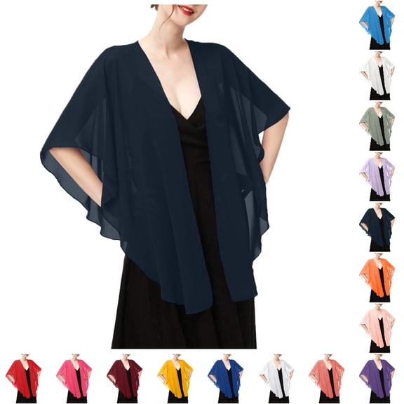 HJYCHN Elegant Chiffon Evening Shawl Wrap For Women Wedding Party Dress Accessories Scarf Cover Up Navy A