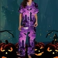 thumbnail image 4 of Feancey Halloween Pj Short Sets for Women Funny Pumpkin Print Sleepwear Short Sleeve Button Down Shirt and Pants Pajama Set with Pockets Purple M, 4 of 6
