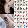 thumbnail image 2 of Tattoo Stickers 20 Sheets , Temporary Disposable Tattoo, Rose Butterfly Pattern , Realistic Colorful Tattoos Sticks For Women And Girls, 2 of 4