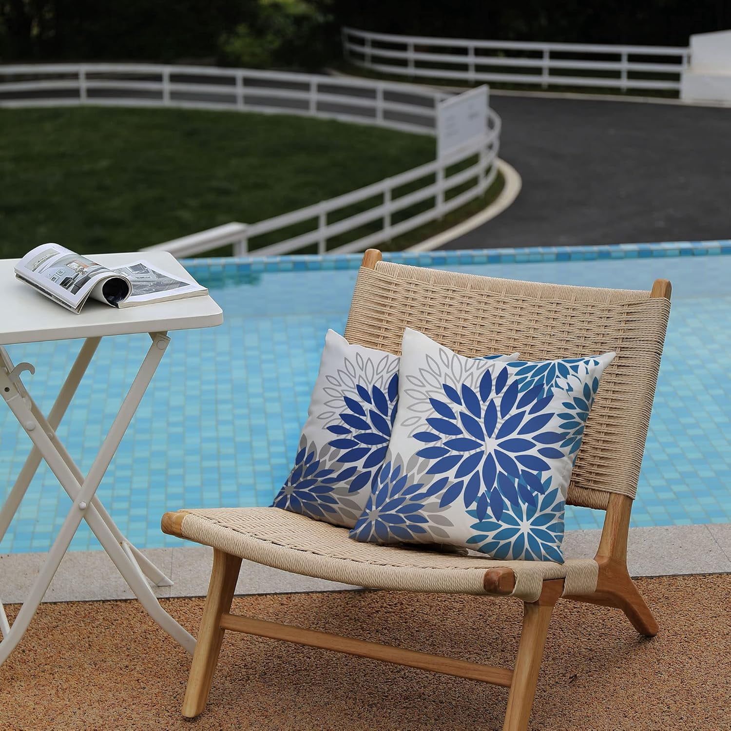 Blue Flower Pillow Covers 20x20 Inch Set of 2 Dark and Light Blue Colored Pillow Farmhouse Outdoor Waterproof Decor for Patio Funiture Garden Summer Floral Square Polyester Pillow Covers 002E20