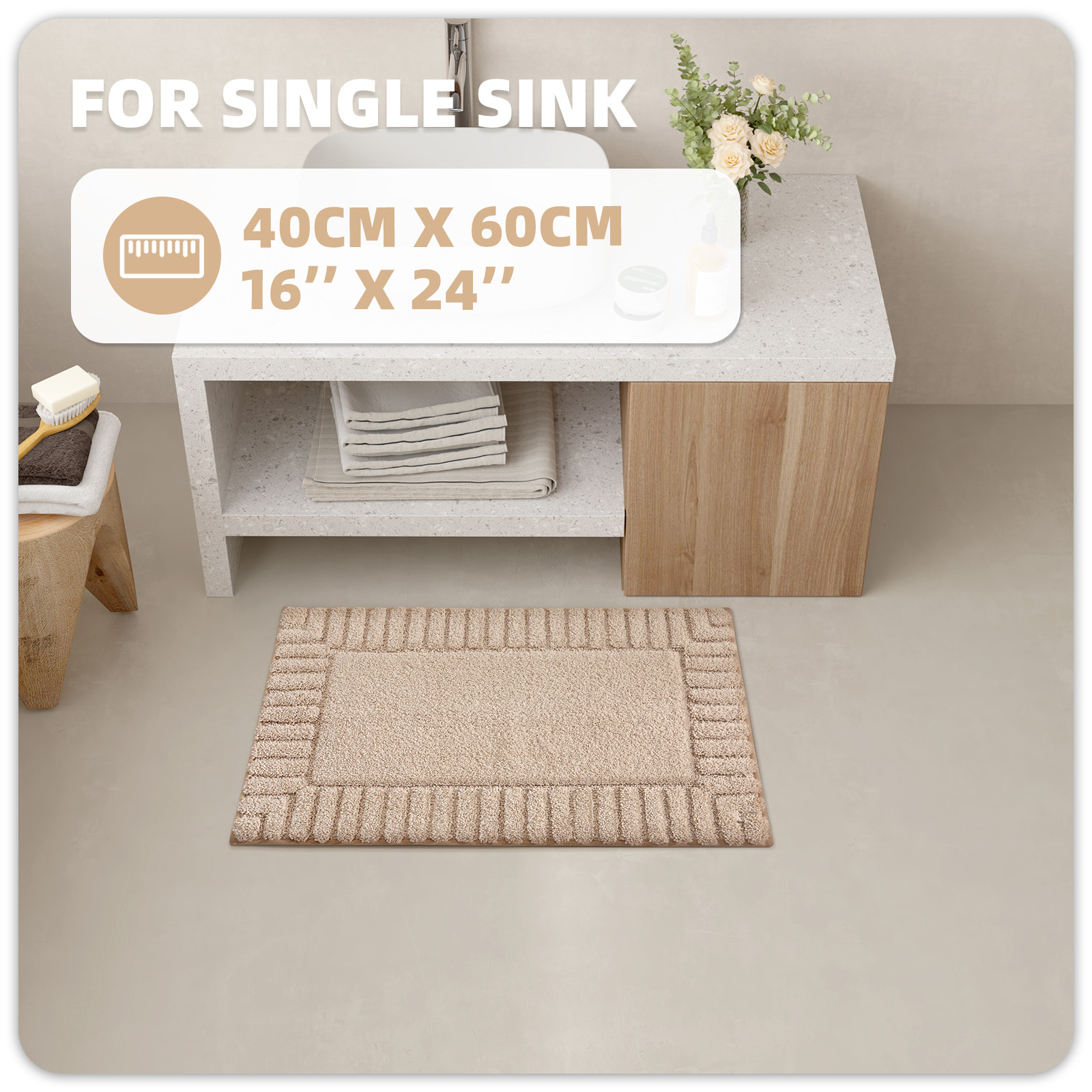 PABUBE Modern Khaki Bath Rug Mat, 16"x24" photo 2