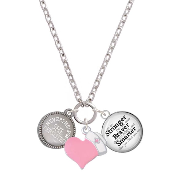 Delight Jewelry Stainless Steel Disc Nevertheless She Persisted - Light Pink Heart Nurse Strong Zoe Necklace