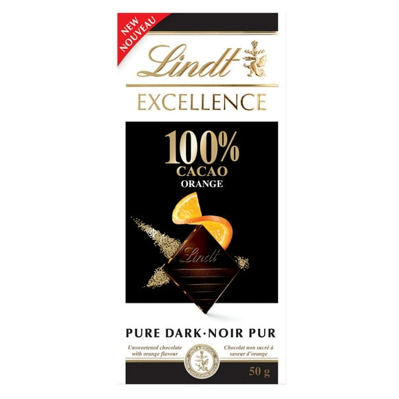 Chocolat noir Lindt EXCELLENCE à 100 % de cacao à l’orange – Barre (50 g) 50 grammes