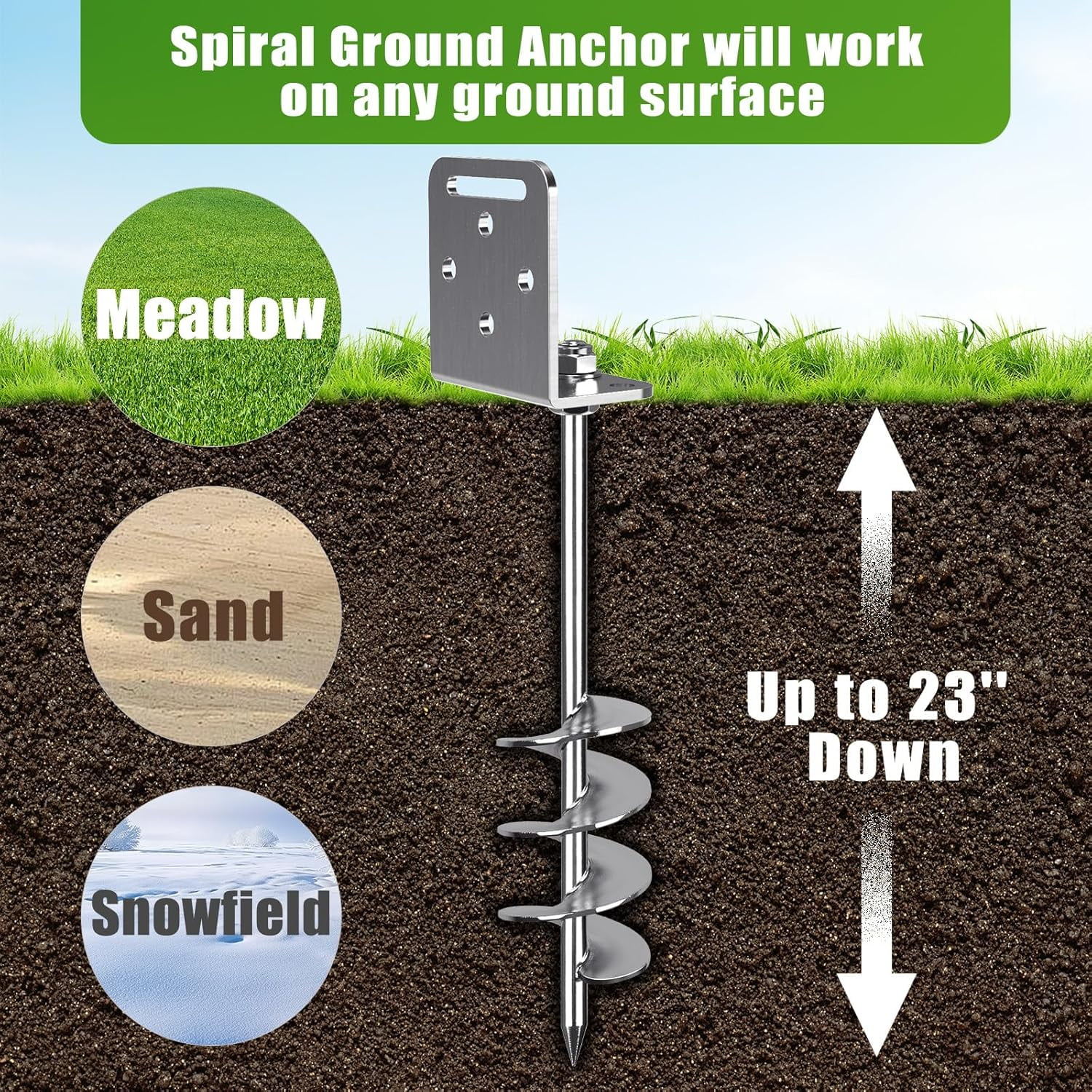 ThrottleT-2/4/6 Pack 18" 24" Ground Anchors Screw in Shed Anchor with L Bracket Trampoline Anchor Spiral Swingset Anchors for Swing Set, Mobile Home, Fence, Playset, Tent, Canopy, Carport