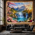 thumbnail image 6 of Waterfall and Cherry Blossoms in Snowy Mountains, Serene Watercolor for Nature Lovers, Spring Landscape Wall Decor, Housewarming Gift Tapestry Wall Hanging for Living Room and Bedroom, 6 of 7