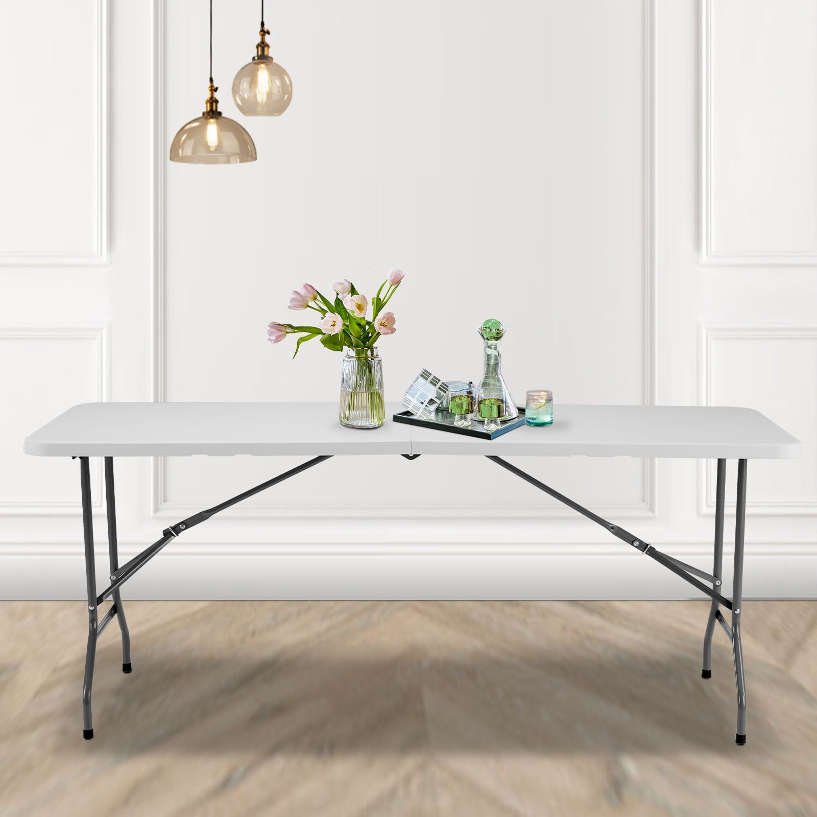 Beddle 6ft Folding Table Outdoor Indoor Heavy Duty Portable Plastic Desk with Carrying Handle for Camping Picnic Party