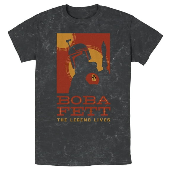 Men's Star Wars: The Book of Boba Fett The Legend Lives Sun Portrait Graphic Tee Black Mineral Wash Large