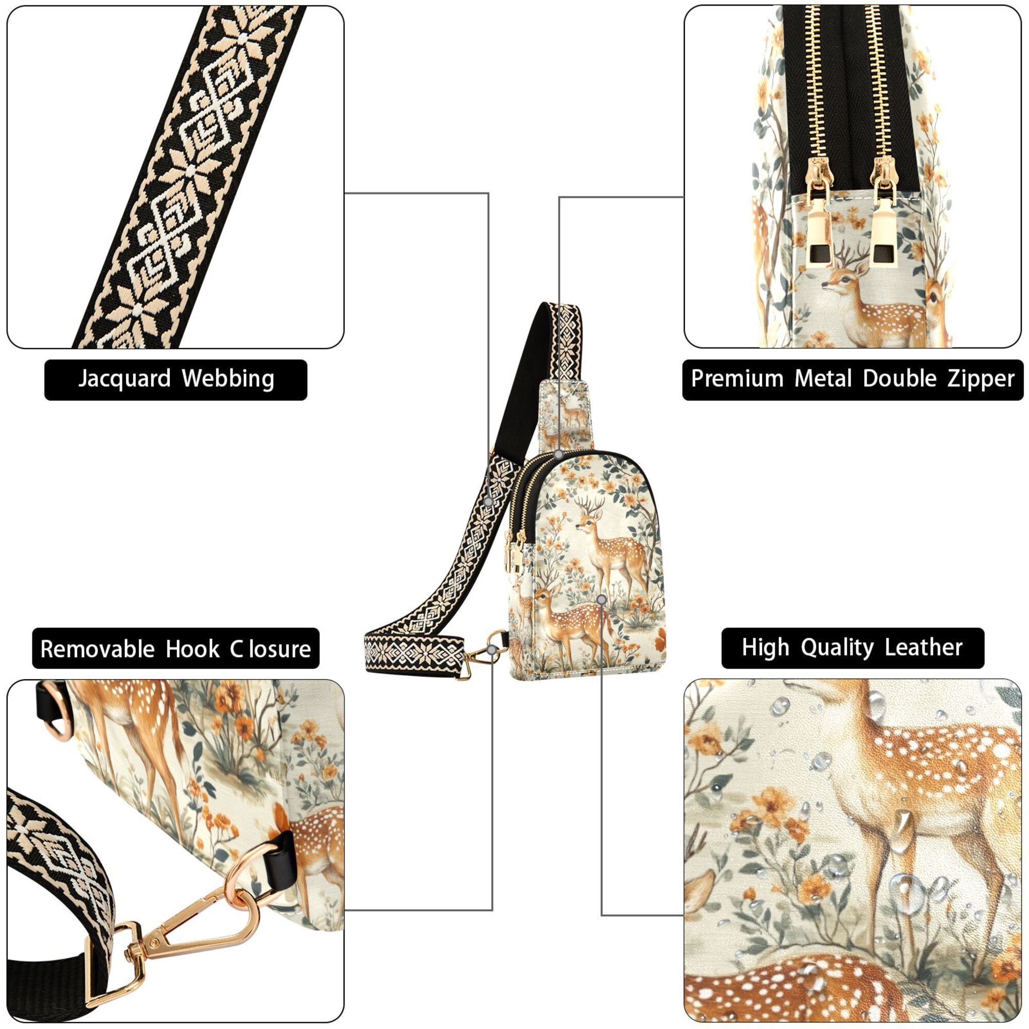 FORMRS Womens Crossbody Sling Bag Travel Daypack Shoulder Chest Backpack, Deer Pattern