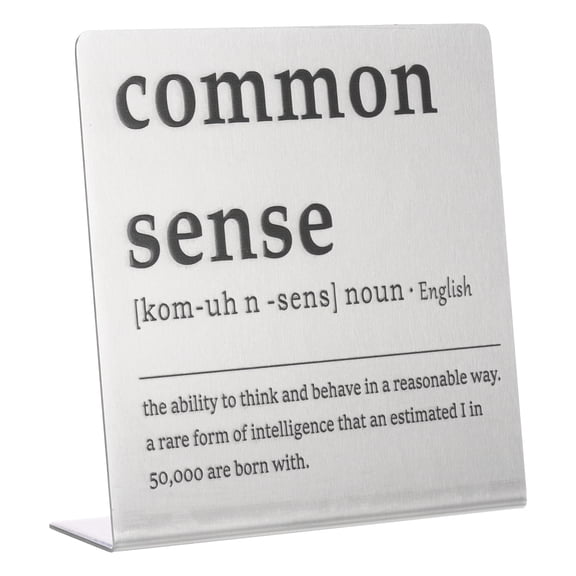 Uxcell Funny Desk Sign, 1 Pcs Funny Nameplate Cute Office Decor Plaque for Women Employees Friends Gifts, Silver (common sense)