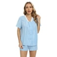 thumbnail image 2 of Two Piece Outfits for Women Casual Shorts Set Short Sleeve S-XXL - Womens Pajama Set with Short Sleeve Button-up Shirt and Shorts, 2 of 6