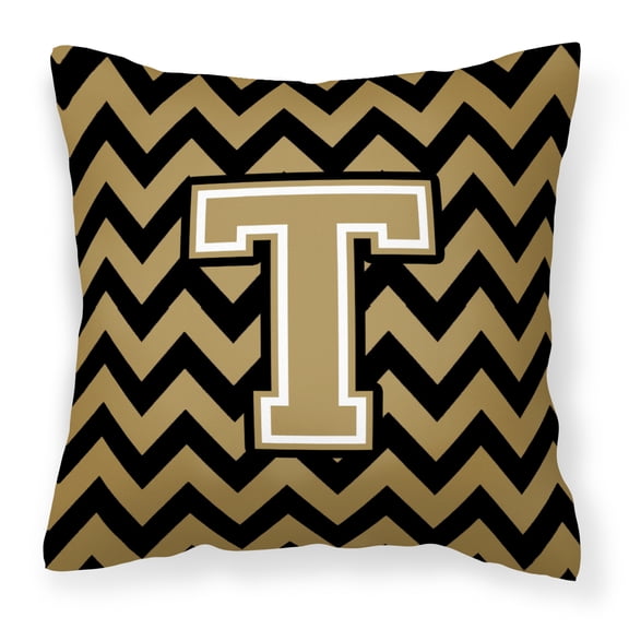 Letter T Chevron Black and Gold Fabric Decorative Pillow