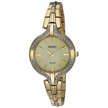 Gold Tone Floating Crystal Watch - Ladies Gold Tone Solar Watch with Swarovski Crystals