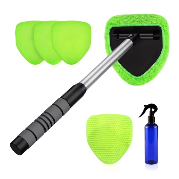 Windshield Cleaner Tool – Car Interior Window Cleaning Kit with Extendable Handle & 4 Microfiber Pads, Auto Wiper Inside Windshield Brush for Car & Home Windows