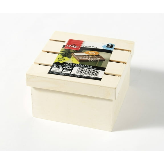 Plaid Unpainted Wood Surface, Pallet Box, 1 Piece, 5.25" x 5.25" x 3"