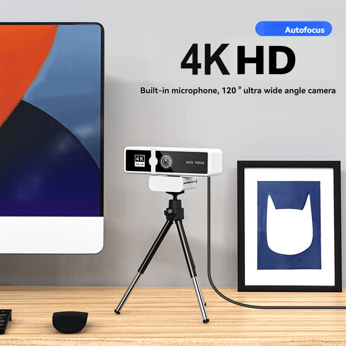 4K High Definition Computer Camera Network Live Broadcast High Definition Video Conference USB Camera White